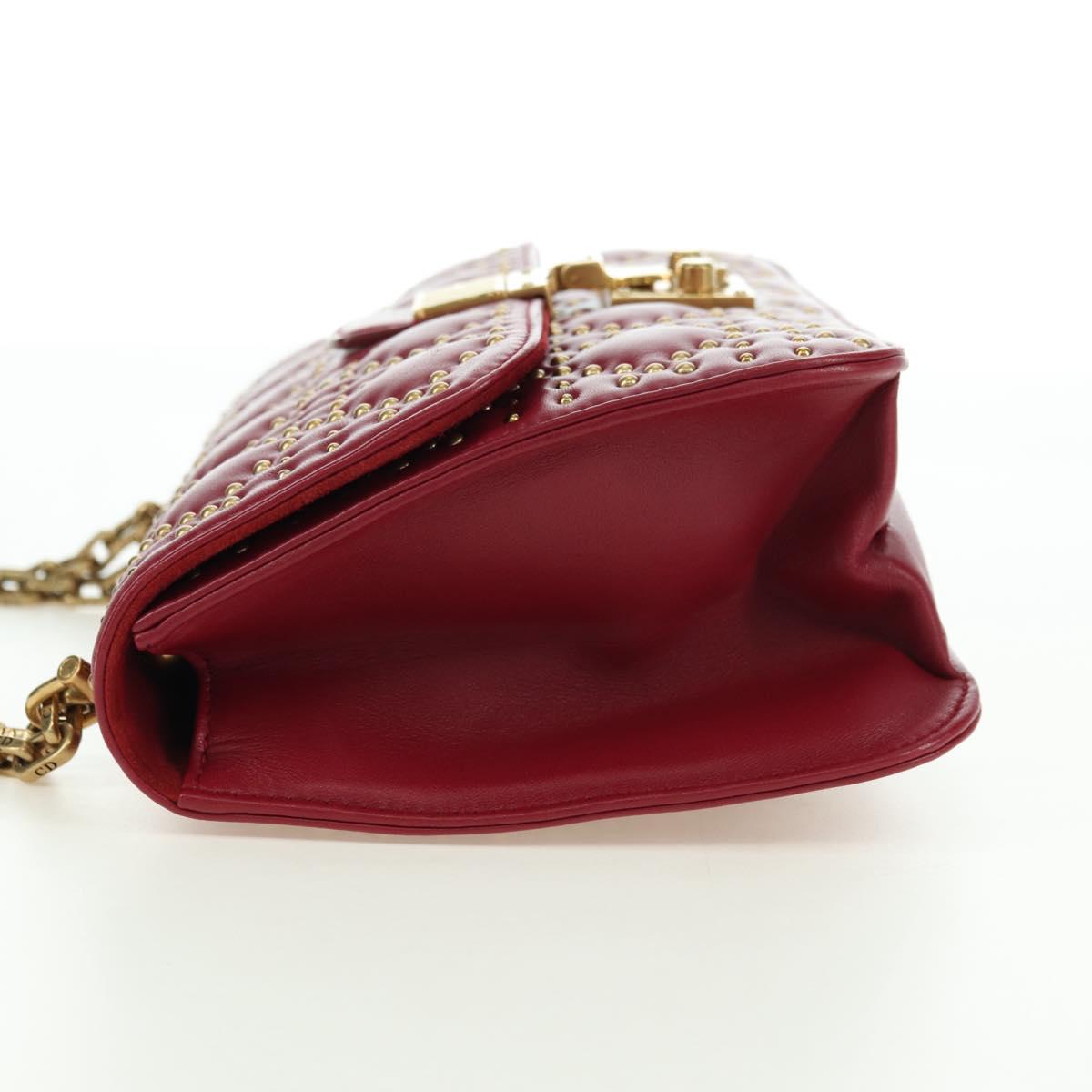 Christian Dior Chain Addict Shoulder Bag Leather Red Gold Auth 178483M