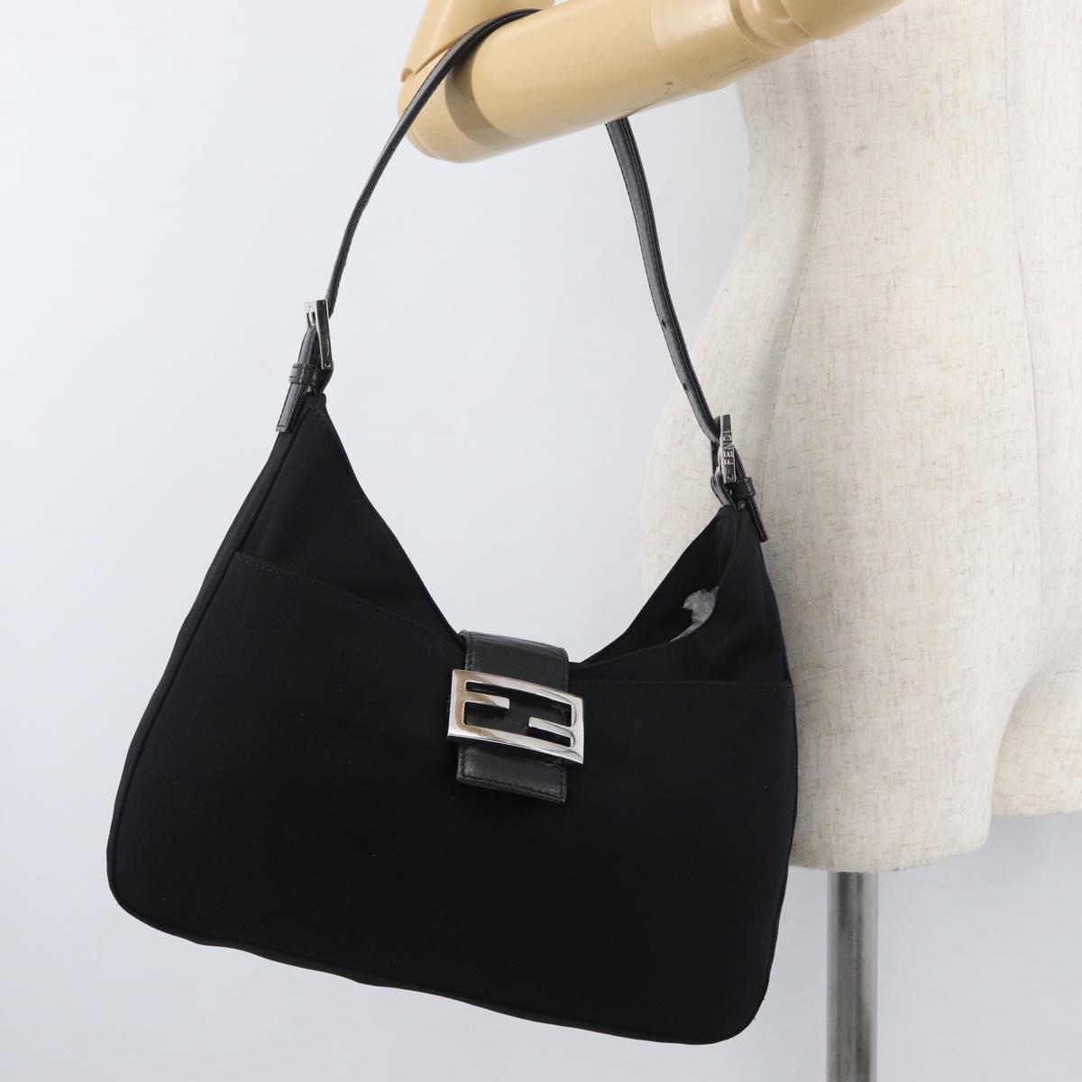 FENDI Mamma Baguette Shoulder Bag Black Silver Auth 178484