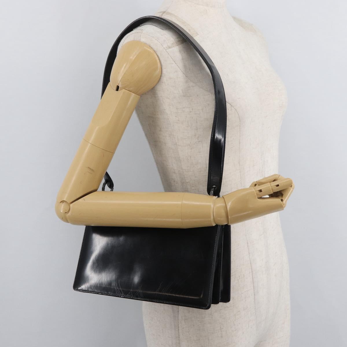 Salvatore Ferragamo Gancini Shoulder Bag Patent leather Black Silver Auth 178485