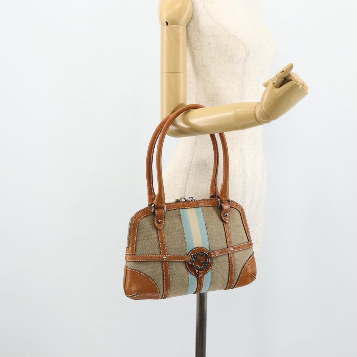 GUCCI Hand Bag Canvas Beige Silver 114882 Auth 178486A