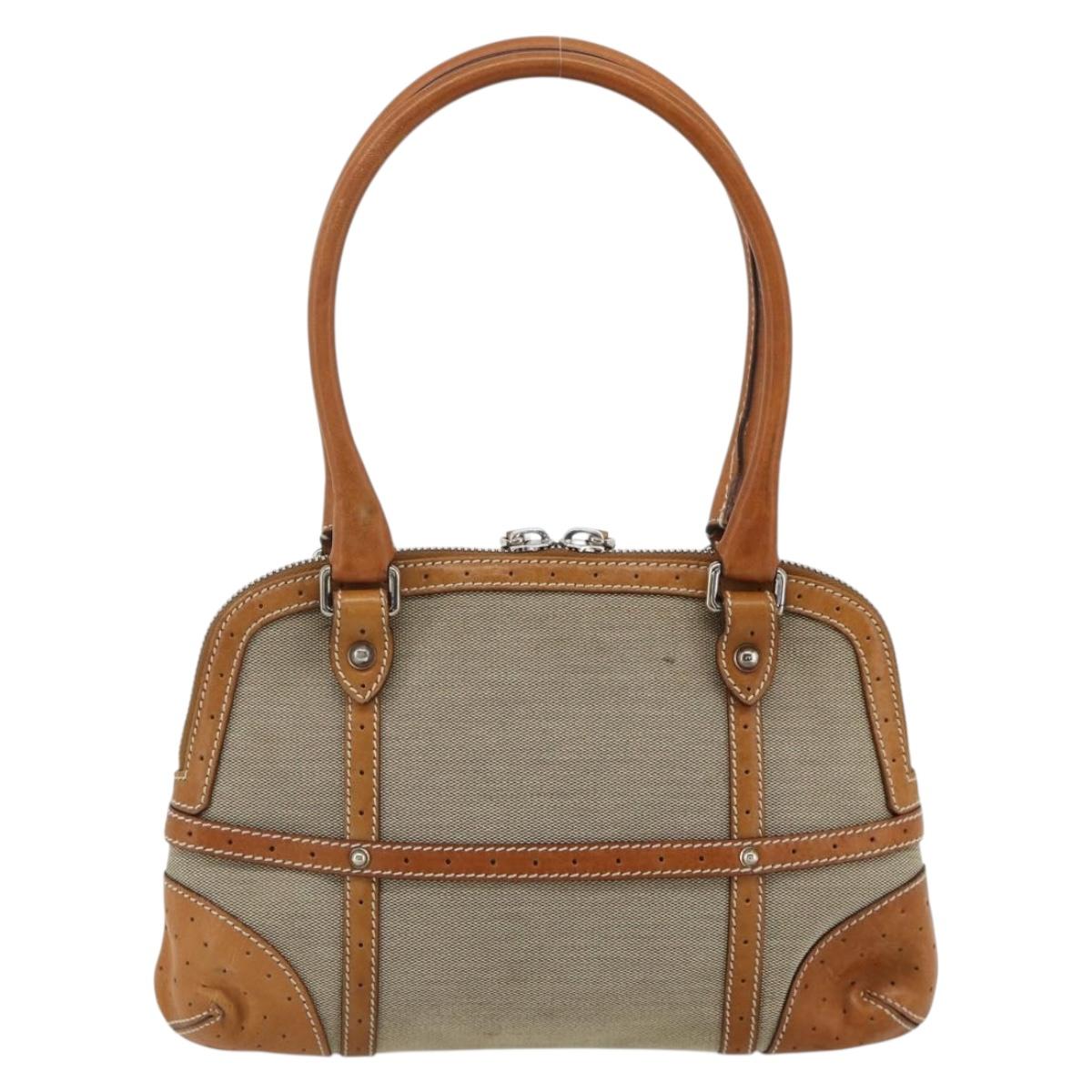 GUCCI Hand Bag Canvas Beige Silver 114882 Auth 178486A