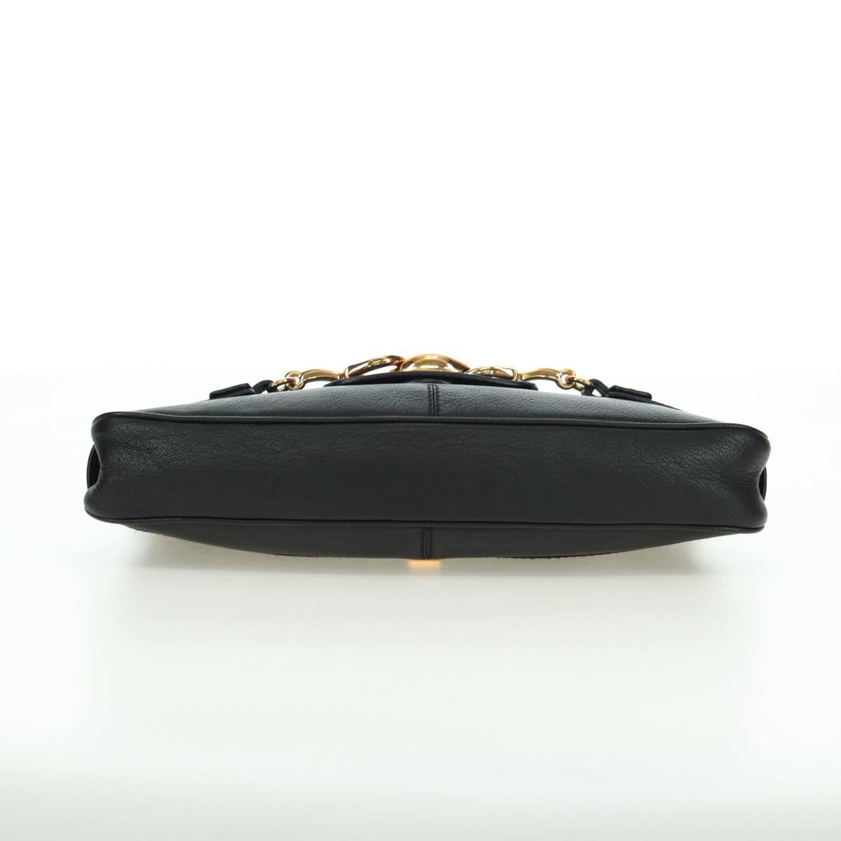GUCCI Horsebit Shoulder Bag Leather Black Gold 159402 Auth 178489SAV