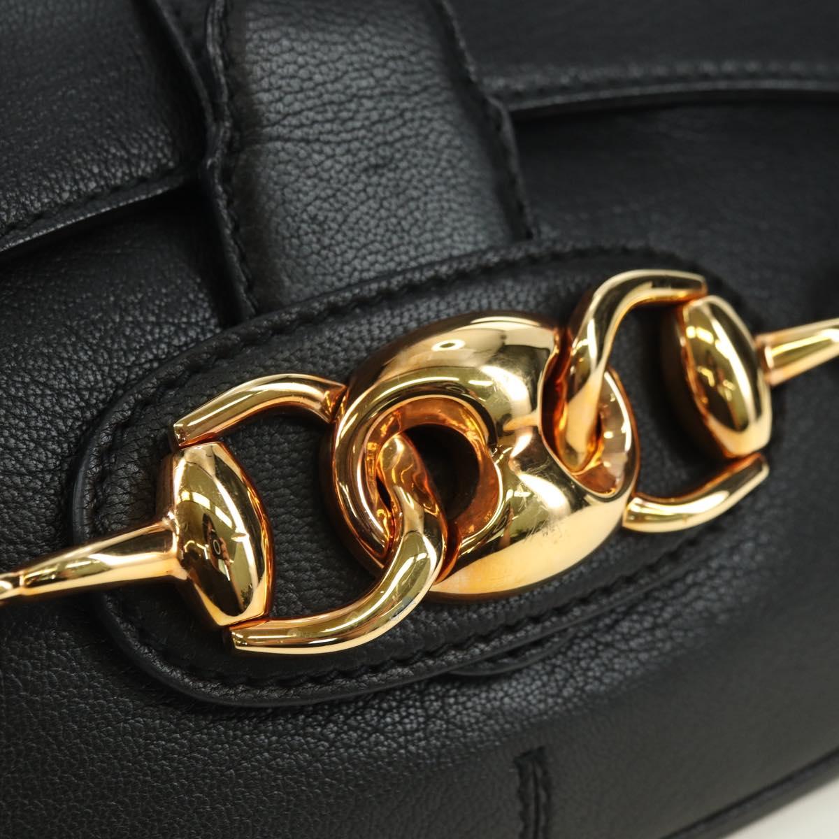 GUCCI Horsebit Shoulder Bag Leather Black Gold 159402 Auth 178489SAV