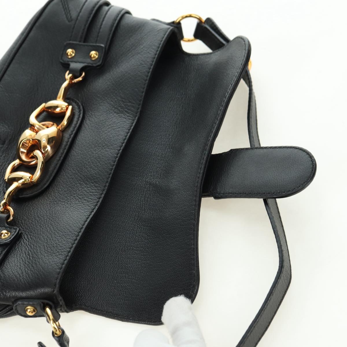GUCCI Horsebit Shoulder Bag Leather Black Gold 159402 Auth 178489SAV