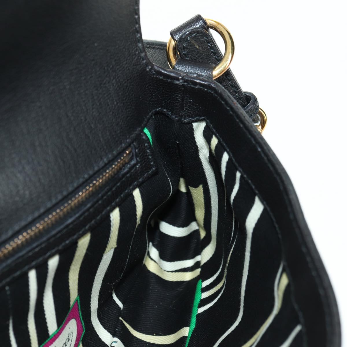 GUCCI Horsebit Shoulder Bag Leather Black Gold 159402 Auth 178489SAV