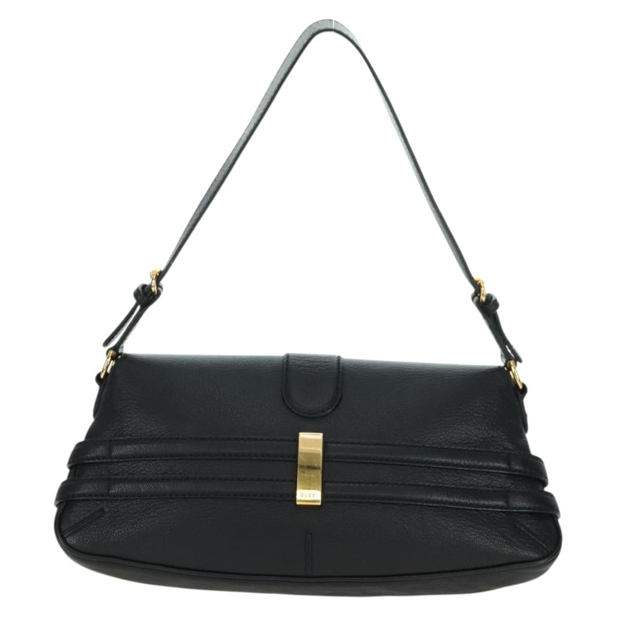 GUCCI Horsebit Shoulder Bag Leather Black Gold 159402 Auth 178489SAV