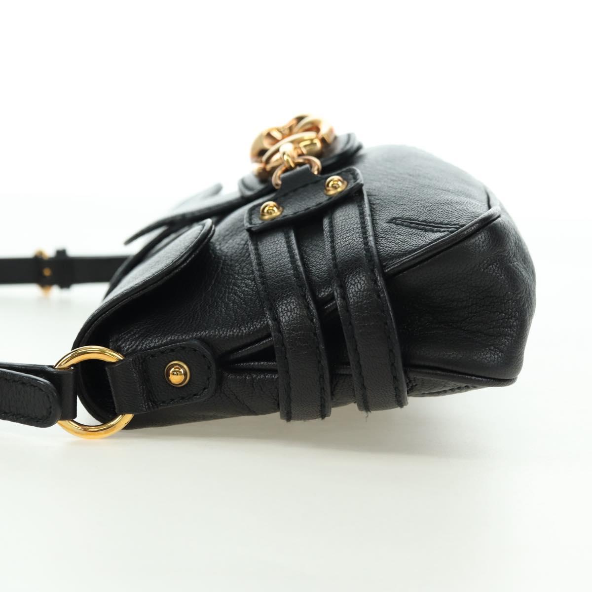 GUCCI Horsebit Shoulder Bag Leather Black Gold 159402 Auth 178489SAV