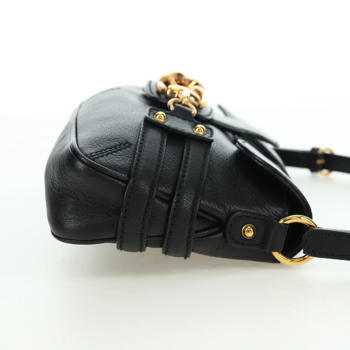GUCCI Horsebit Shoulder Bag Leather Black Gold 159402 Auth 178489SAV