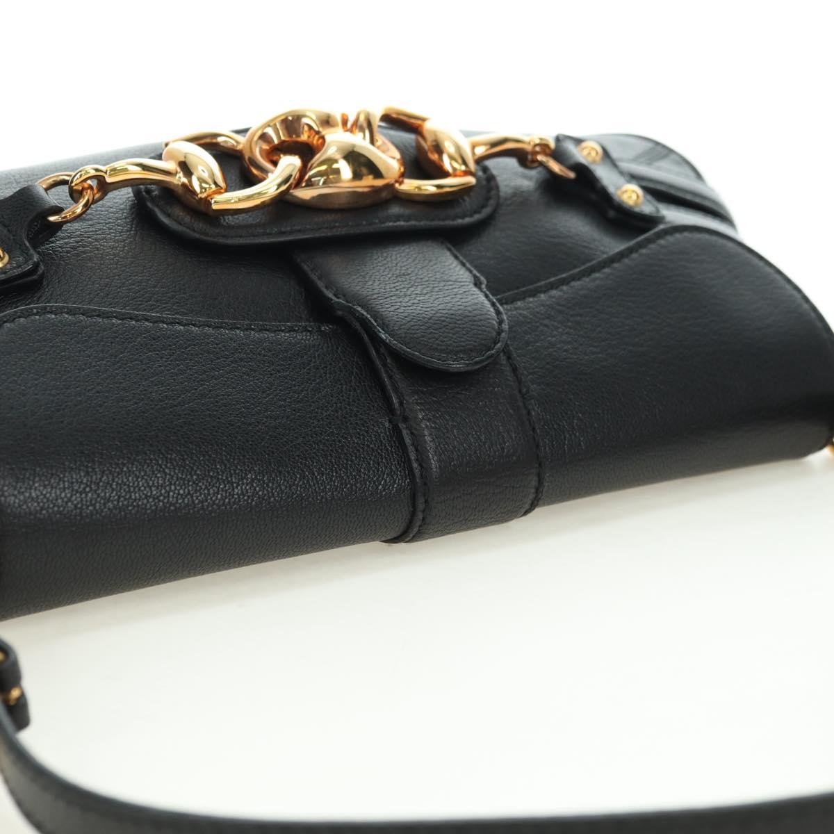 GUCCI Horsebit Shoulder Bag Leather Black Gold 159402 Auth 178489SAV