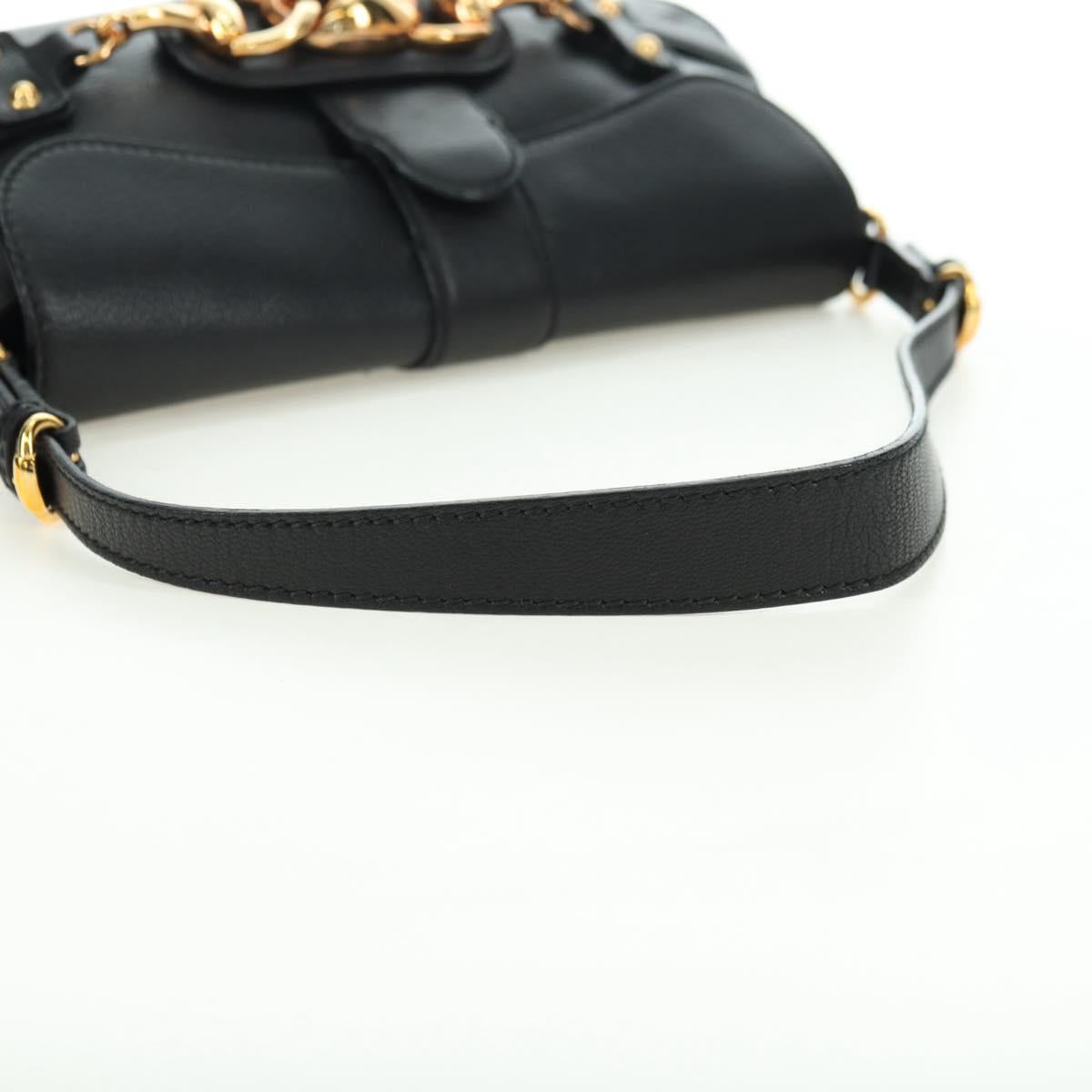 GUCCI Horsebit Shoulder Bag Leather Black Gold 159402 Auth 178489SAV