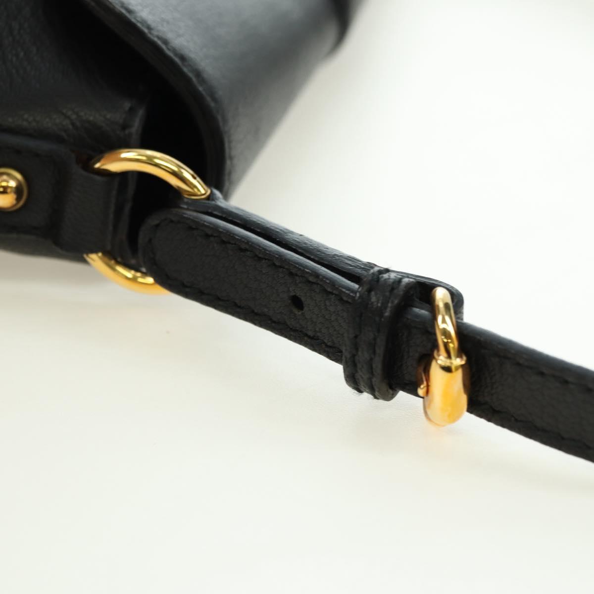GUCCI Horsebit Shoulder Bag Leather Black Gold 159402 Auth 178489SAV