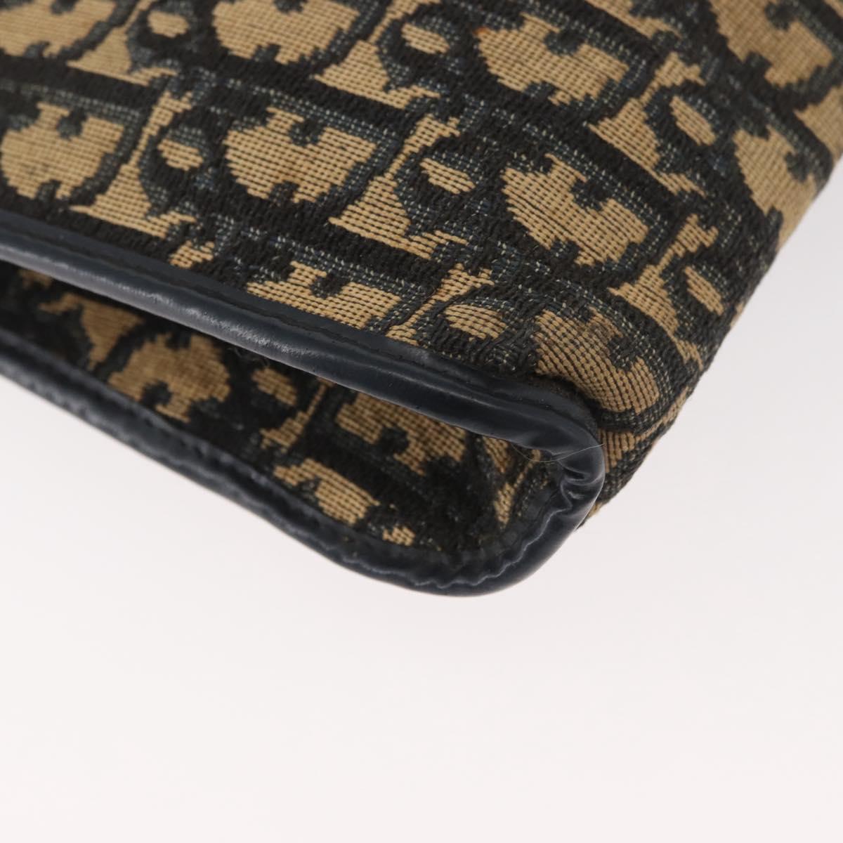 Christian Dior Trotter Canvas Shoulder Bag Navy Gold Auth 178491