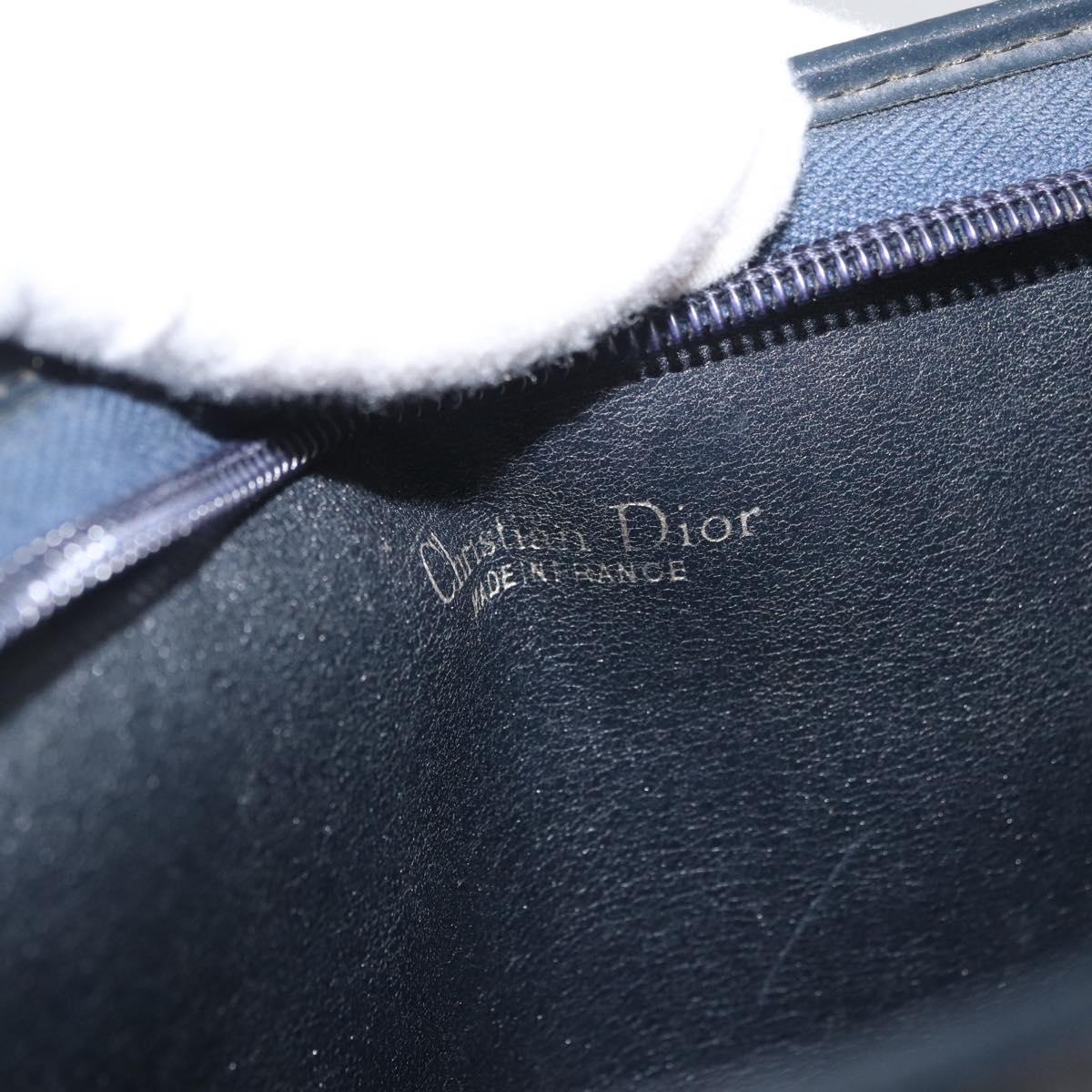 Christian Dior Trotter Canvas Shoulder Bag Navy Gold Auth 178491