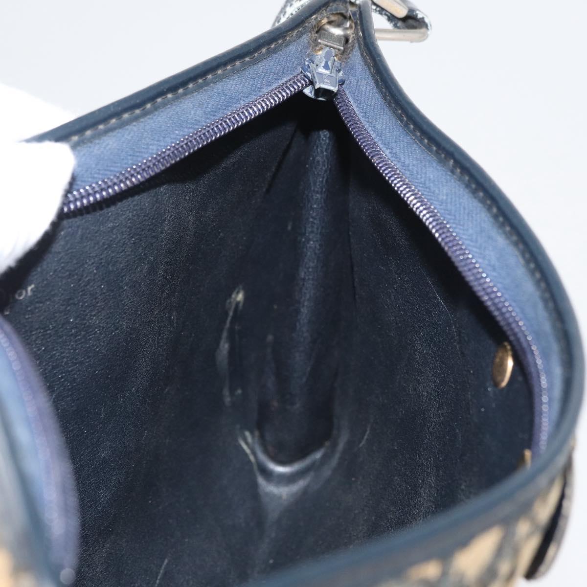 Christian Dior Trotter Canvas Shoulder Bag Navy Gold Auth 178491