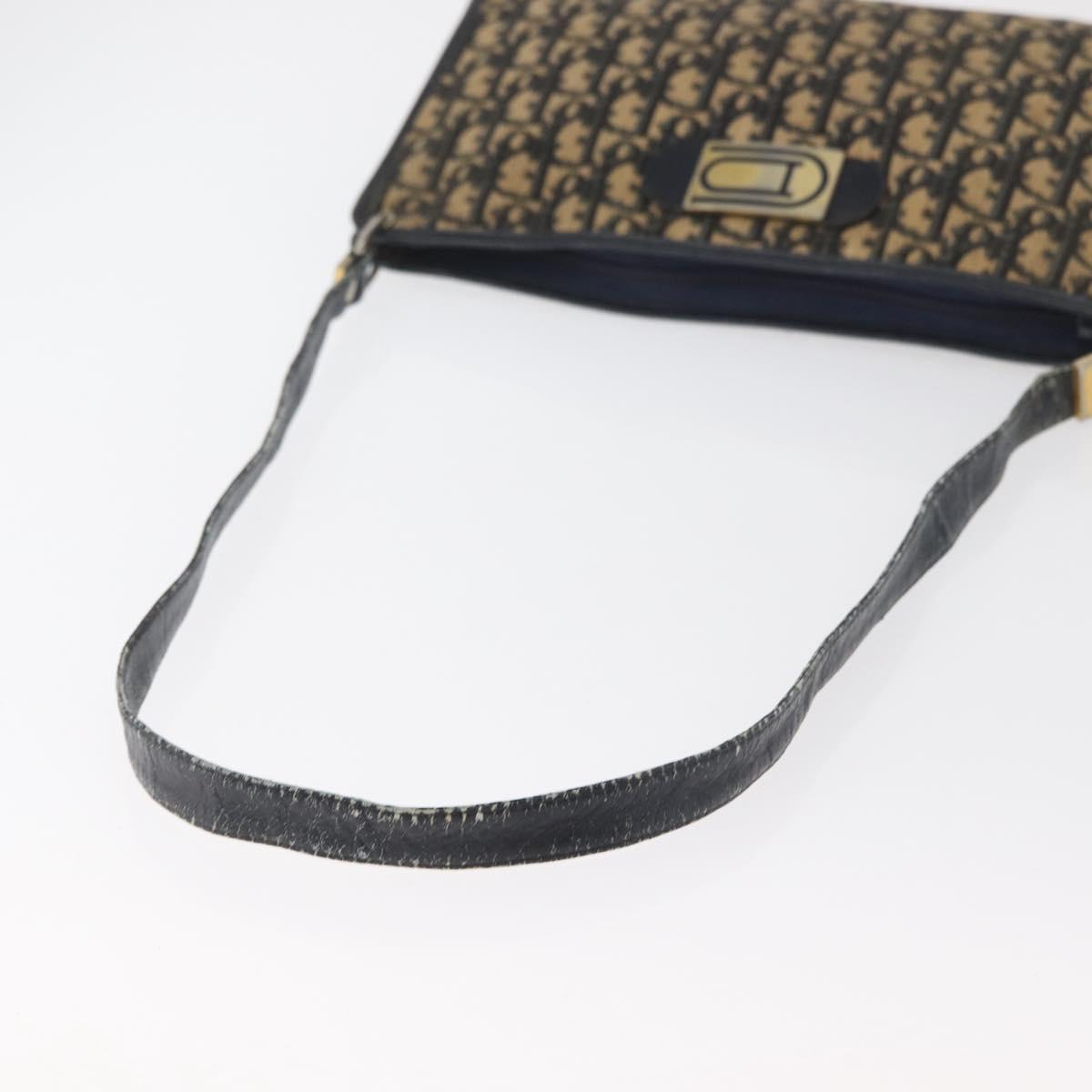 Christian Dior Trotter Canvas Shoulder Bag Navy Gold Auth 178491