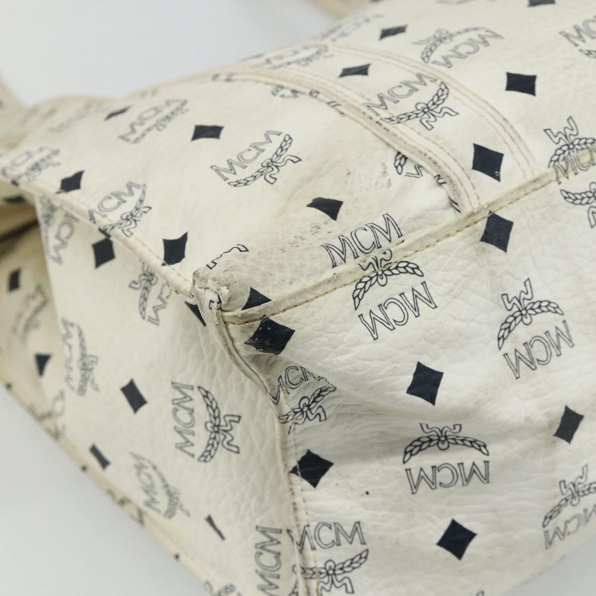 MCM Vicetos Logogram Tote Bag PVC White Gold Auth 178496