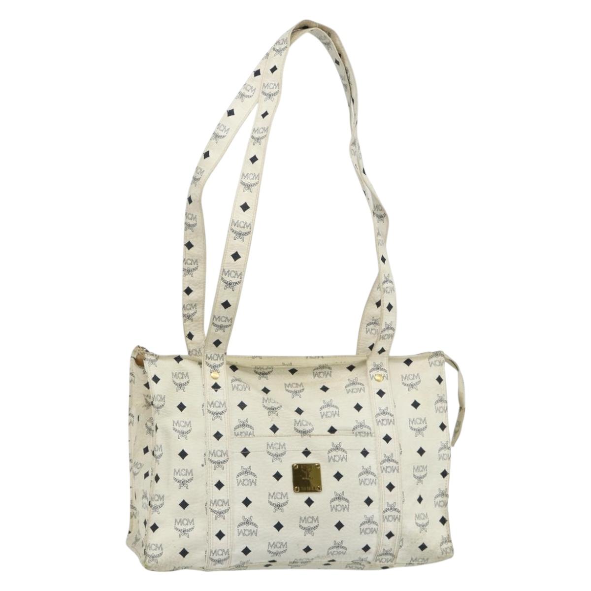 MCM Vicetos Logogram Tote Bag PVC White Gold Auth 178496