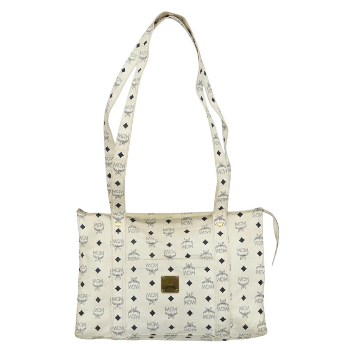 MCM Vicetos Logogram Tote Bag PVC White Gold Auth 178496