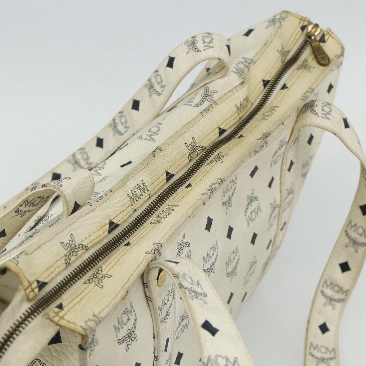 MCM Vicetos Logogram Tote Bag PVC White Gold Auth 178496