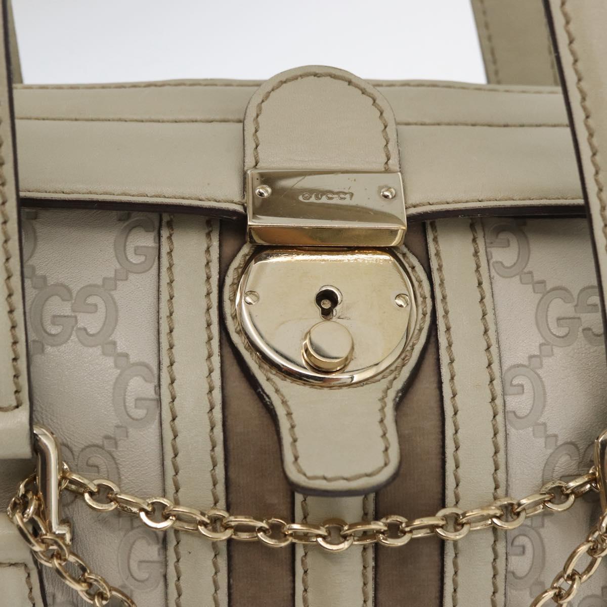 GUCCI GG Canvas Guccissima Hand Bag Leather White Gold 146002 Auth 178500A