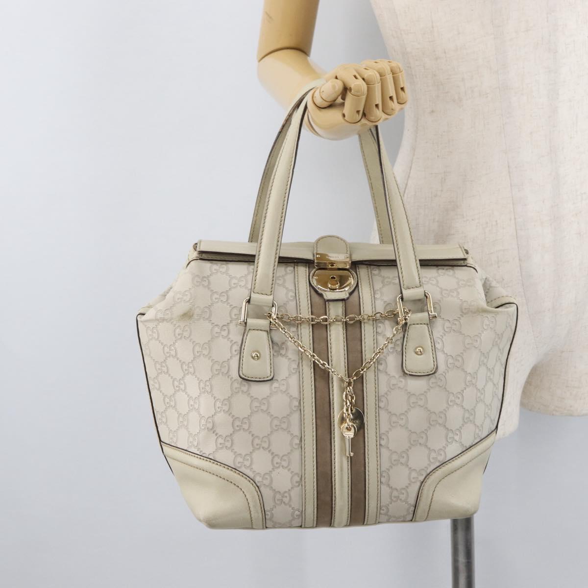 GUCCI GG Canvas Guccissima Hand Bag Leather White Gold 146002 Auth 178500A