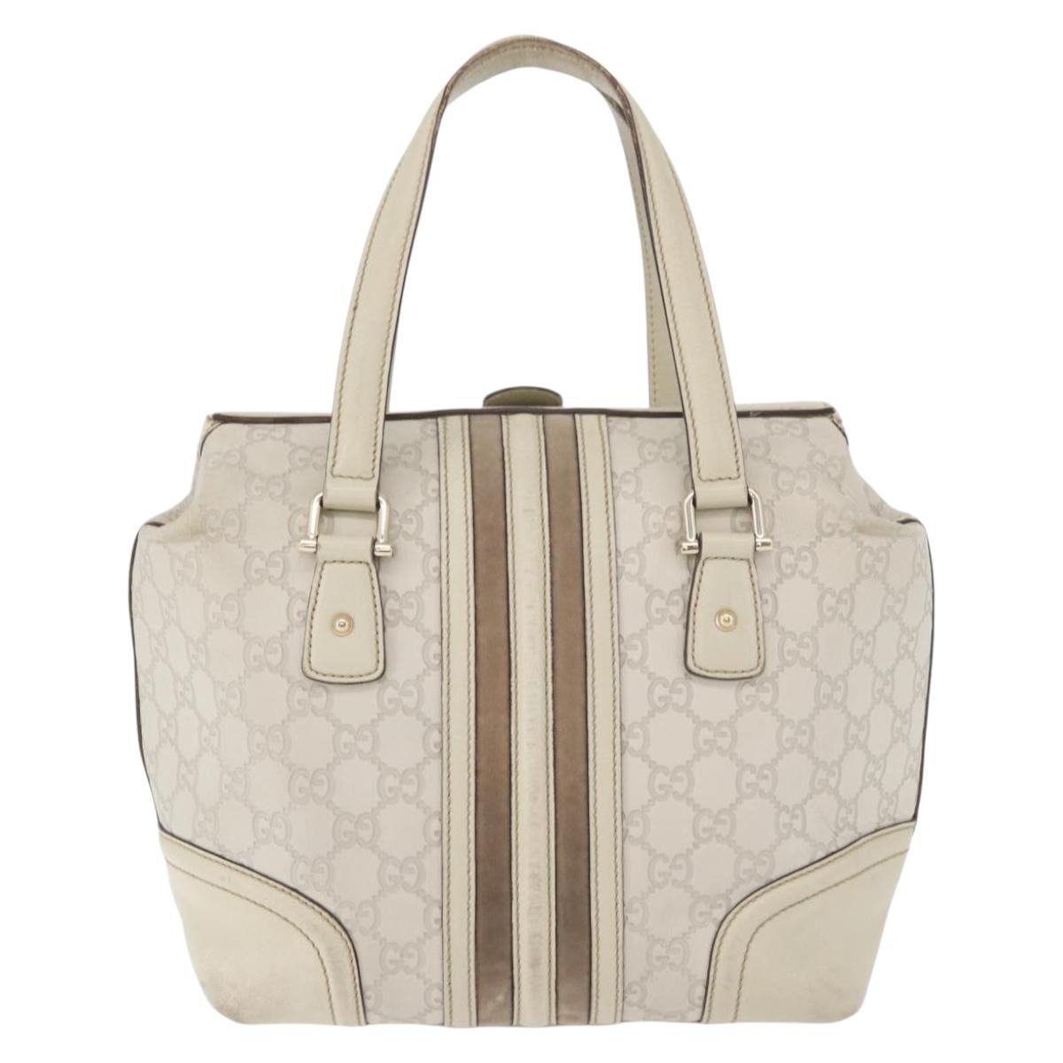 GUCCI GG Canvas Guccissima Hand Bag Leather White Gold 146002 Auth 178500A