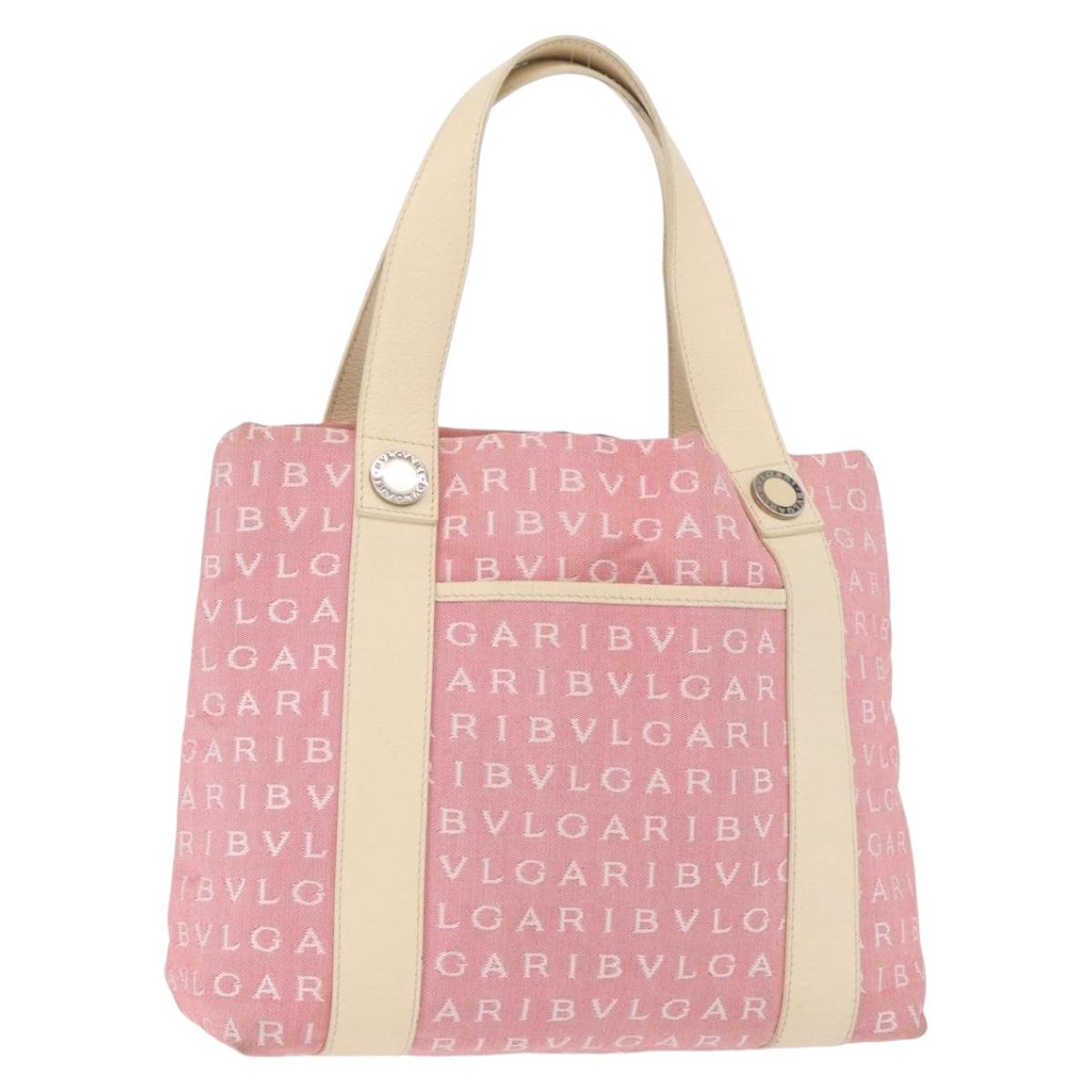 BVLGARI Logo Mania Hand Bag Canvas Pink Silver Auth 178503A