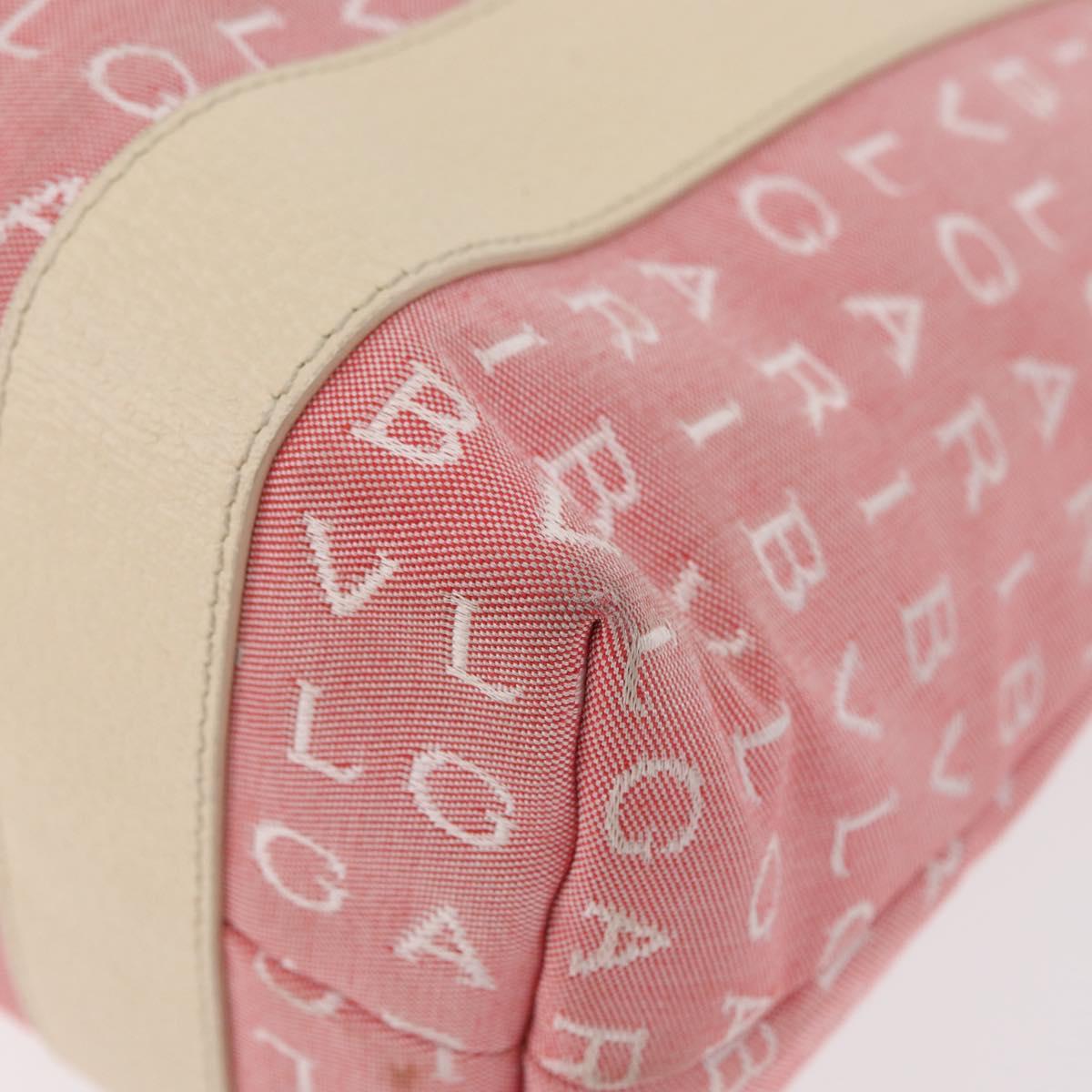 BVLGARI Logo Mania Hand Bag Canvas Pink Silver Auth 178503A