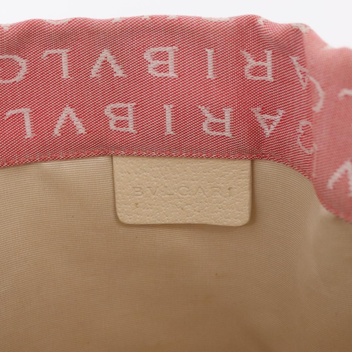 BVLGARI Logo Mania Hand Bag Canvas Pink Silver Auth 178503A