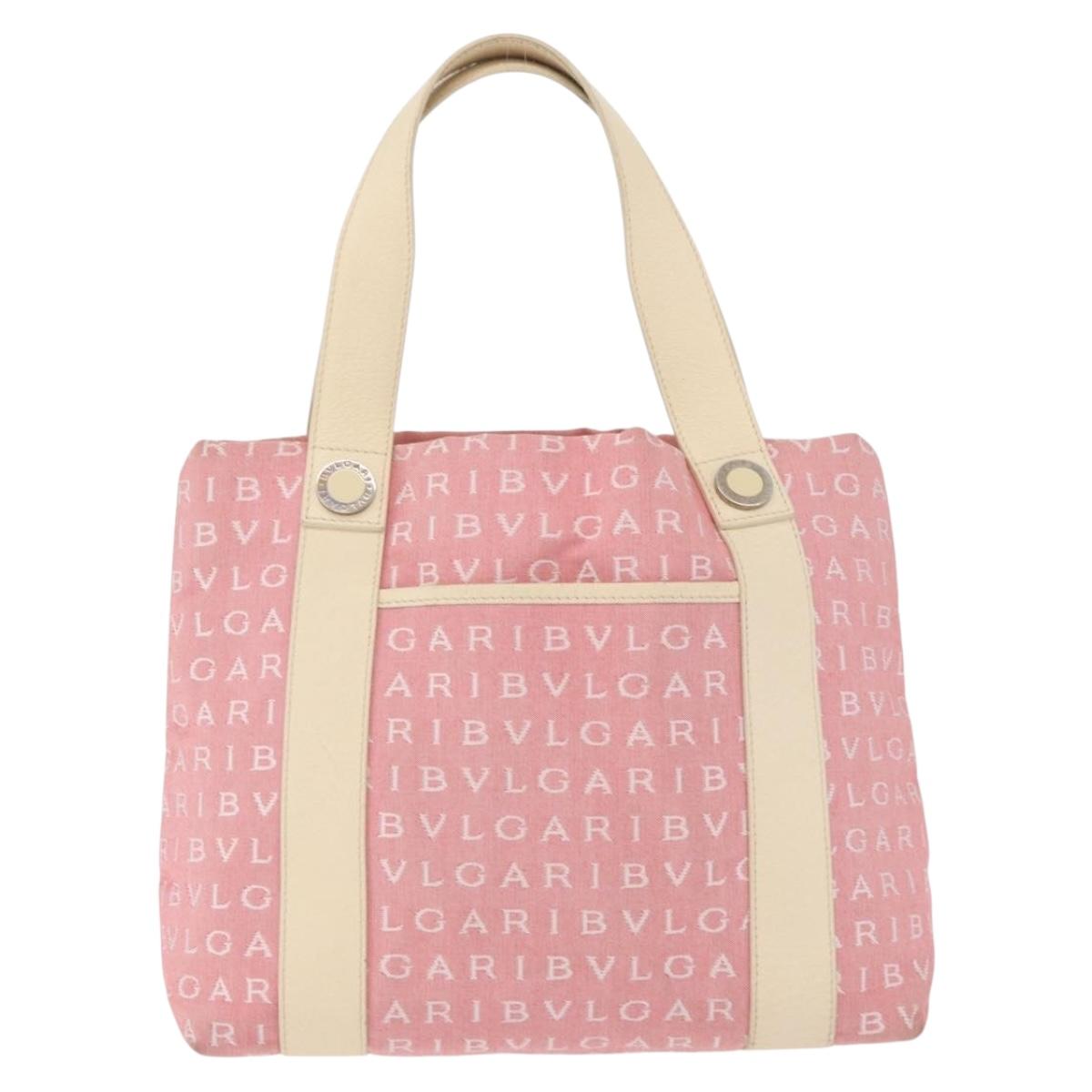 BVLGARI Logo Mania Hand Bag Canvas Pink Silver Auth 178503A