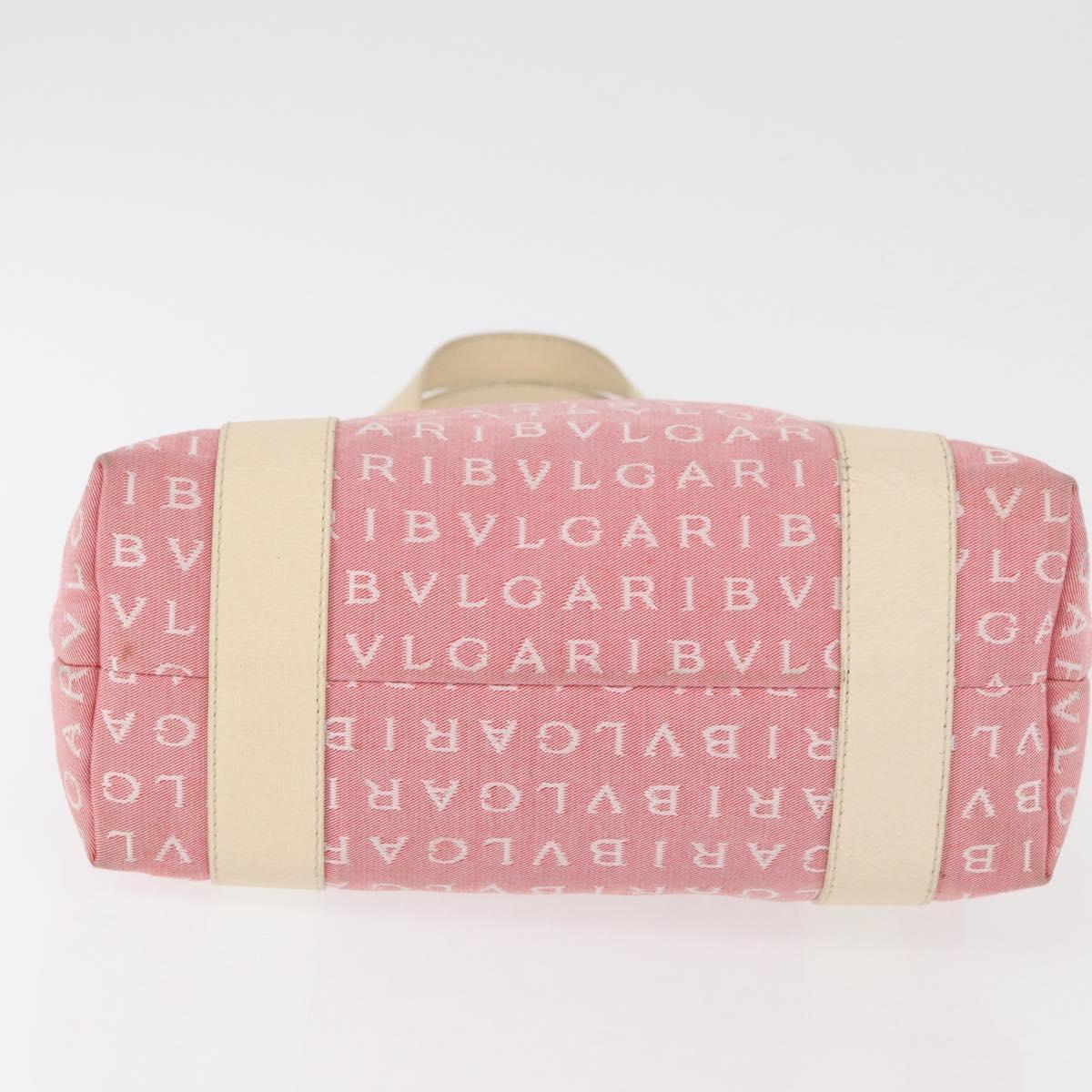 BVLGARI Logo Mania Hand Bag Canvas Pink Silver Auth 178503A