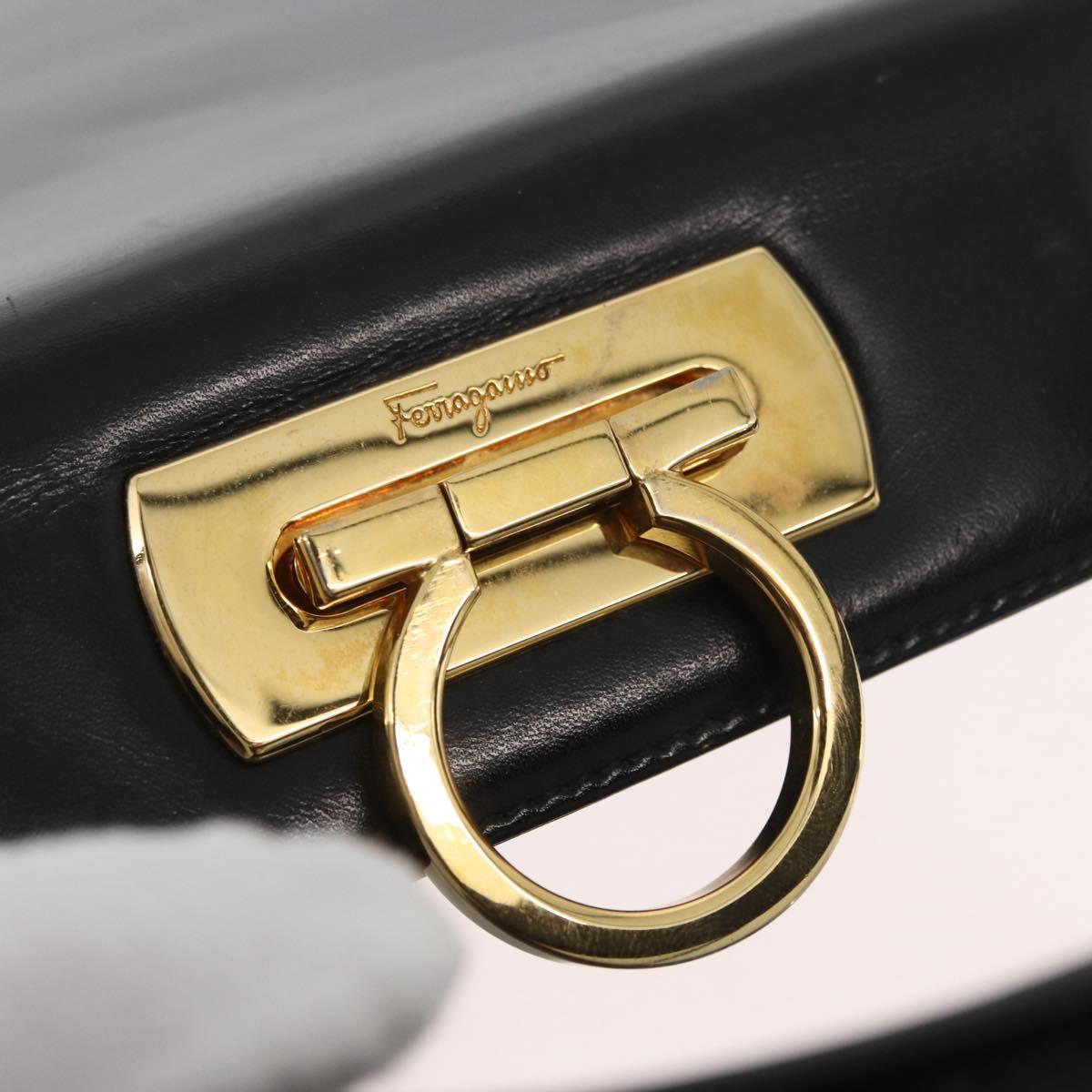 Salvatore Ferragamo Gancini Hand Bag Leather 2way Black Gold Auth 178504