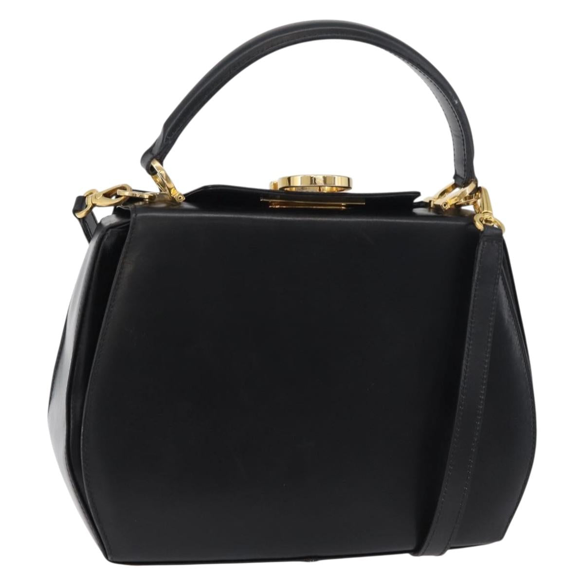 Salvatore Ferragamo Gancini Hand Bag Leather 2way Black Gold Auth 178504
