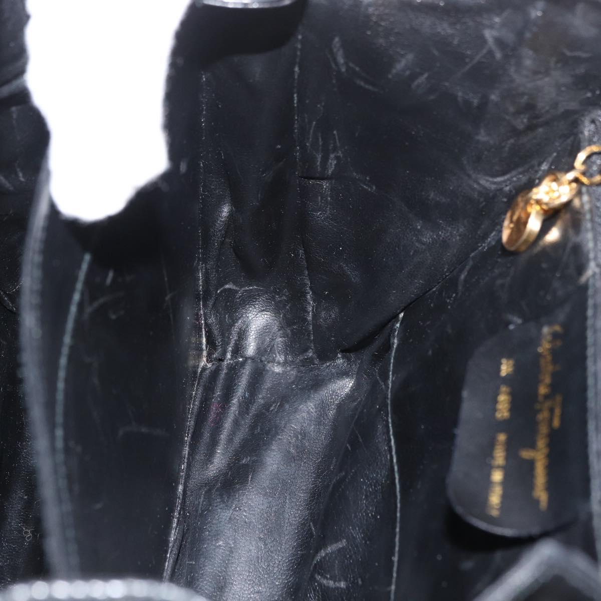Salvatore Ferragamo Gancini Hand Bag Leather 2way Black Gold Auth 178504