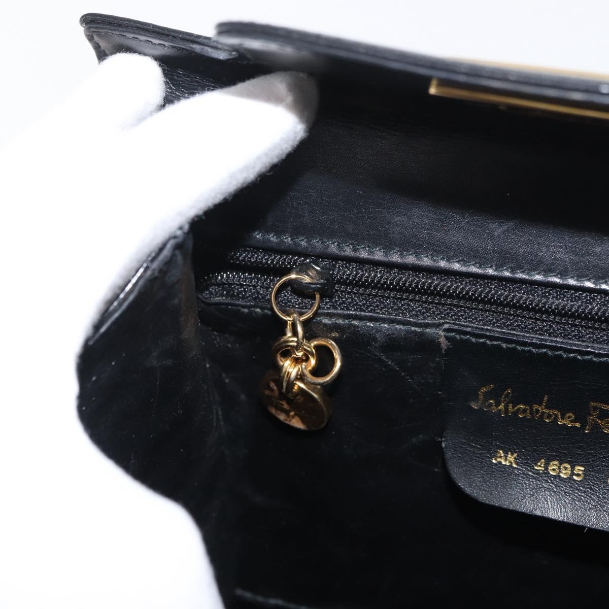 Salvatore Ferragamo Gancini Hand Bag Leather 2way Black Gold Auth 178504