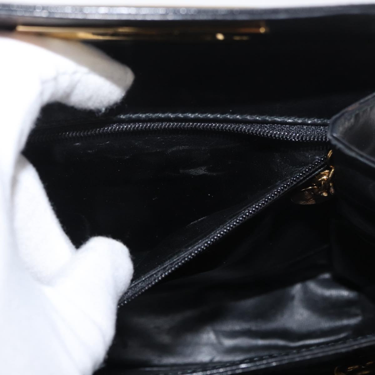 Salvatore Ferragamo Gancini Hand Bag Leather 2way Black Gold Auth 178504