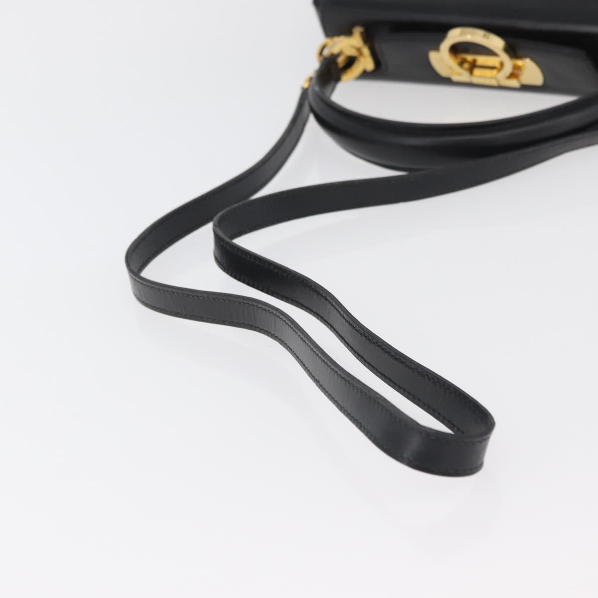 Salvatore Ferragamo Gancini Hand Bag Leather 2way Black Gold Auth 178504