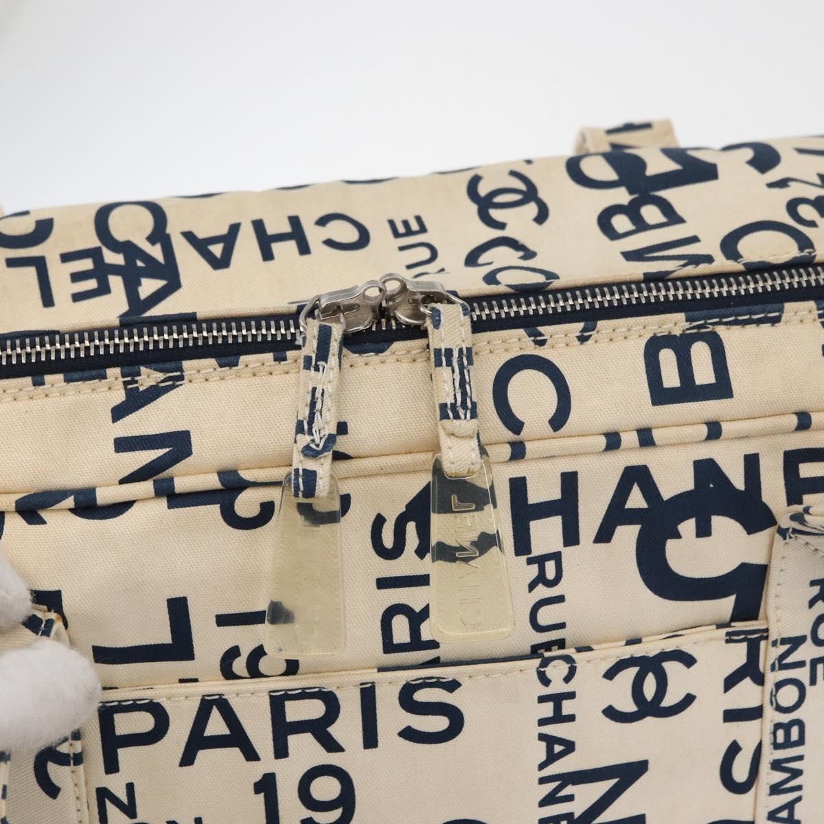 CHANEL By Sea Line Tote Bag Canvas White Silver CC Auth 178508
