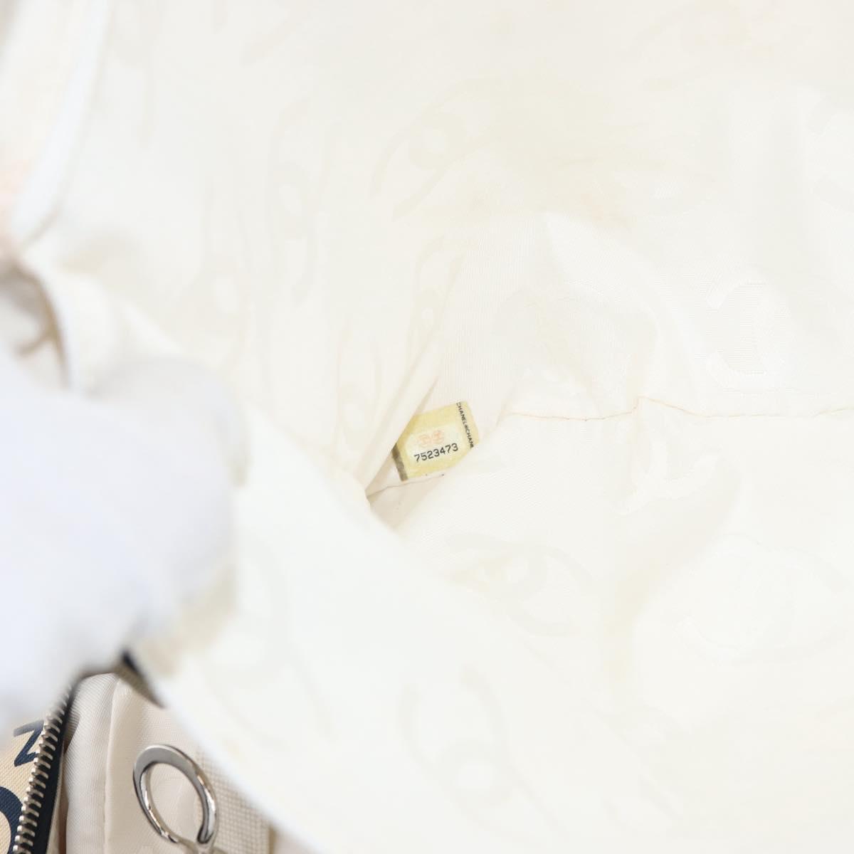 CHANEL By Sea Line Tote Bag Canvas White Silver CC Auth 178508