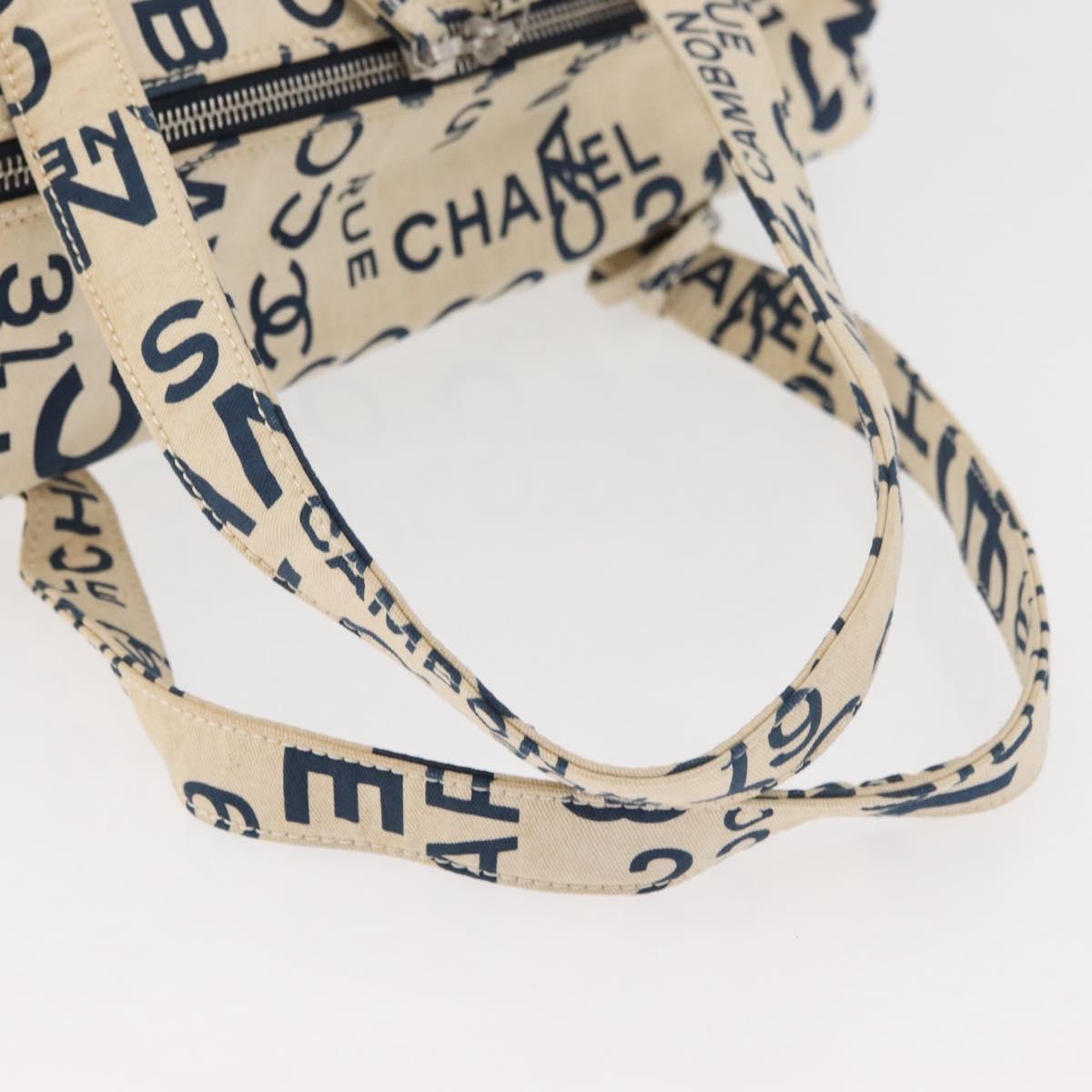 CHANEL By Sea Line Tote Bag Canvas White Silver CC Auth 178508