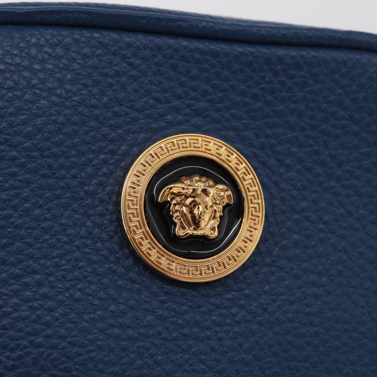 VERSACE Shoulder Bag Leather Blue Gold Auth 178510A
