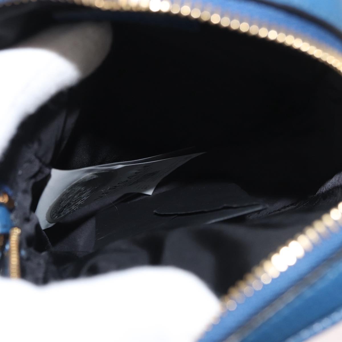 VERSACE Shoulder Bag Leather Blue Gold Auth 178510A