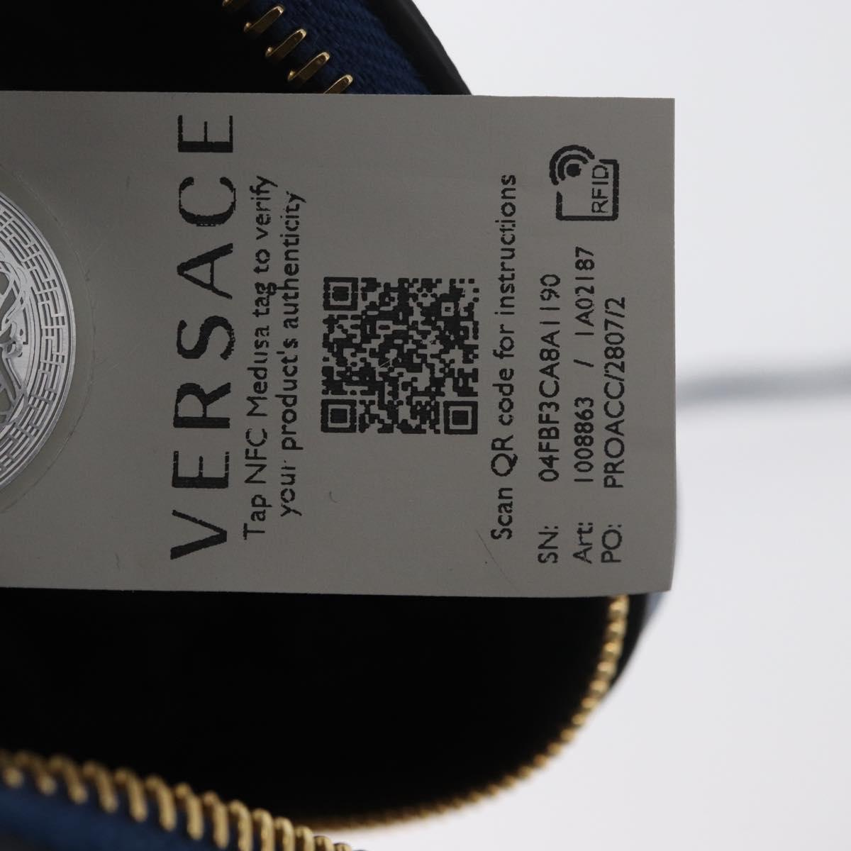 VERSACE Shoulder Bag Leather Blue Gold Auth 178510A