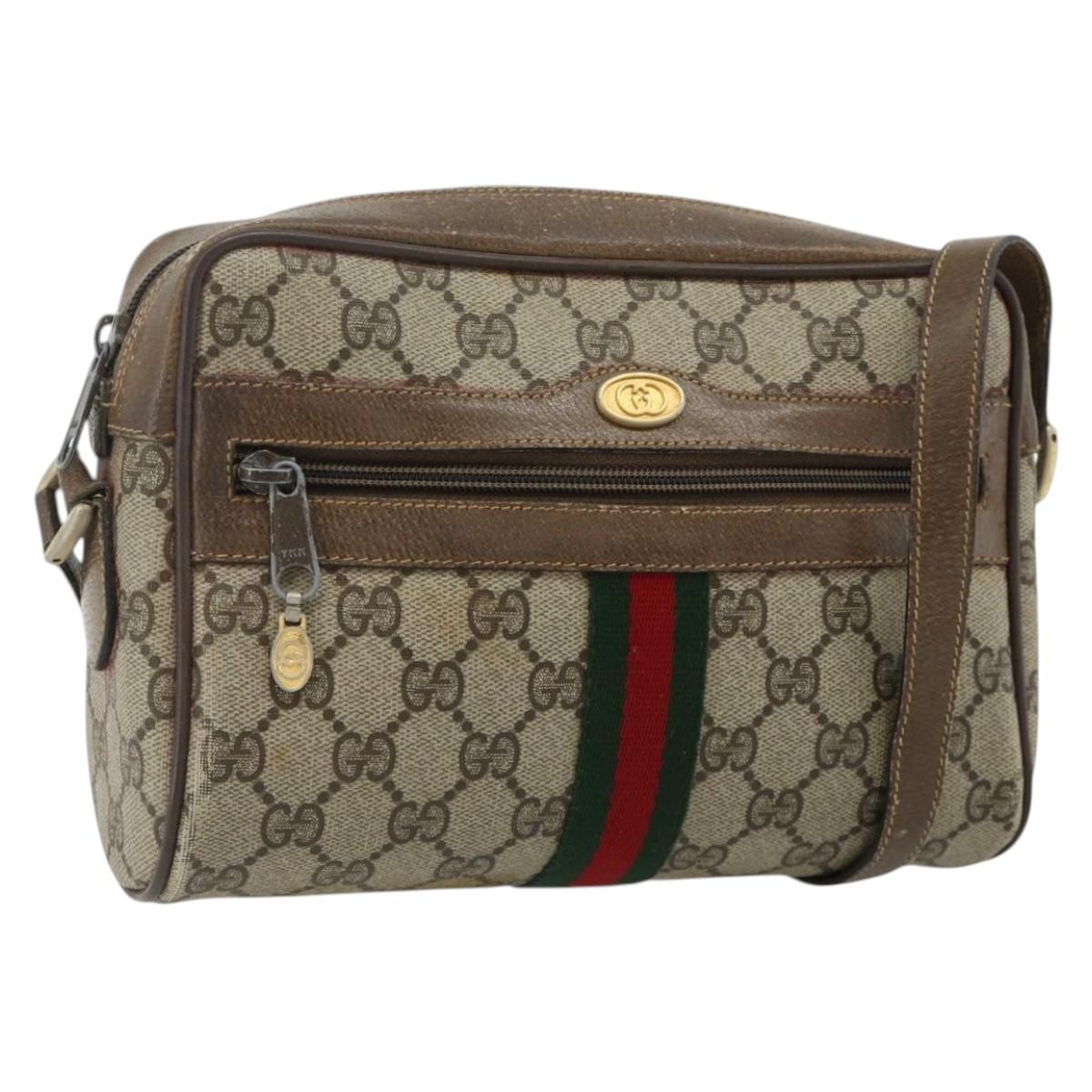 GUCCI GG Supreme Web Sherry Line Bag PVC Beige Gold 904 02 004 Auth 178513