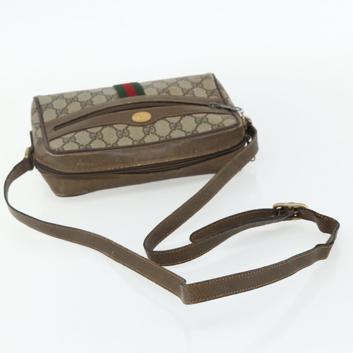 GUCCI GG Supreme Web Sherry Line Bag PVC Beige Gold 904 02 004 Auth 178513