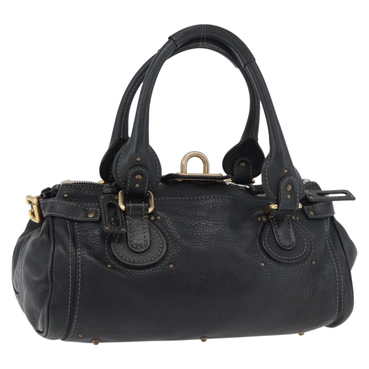 Chloe Paddington Hand Bag Leather Black Silver gold Auth 178515A