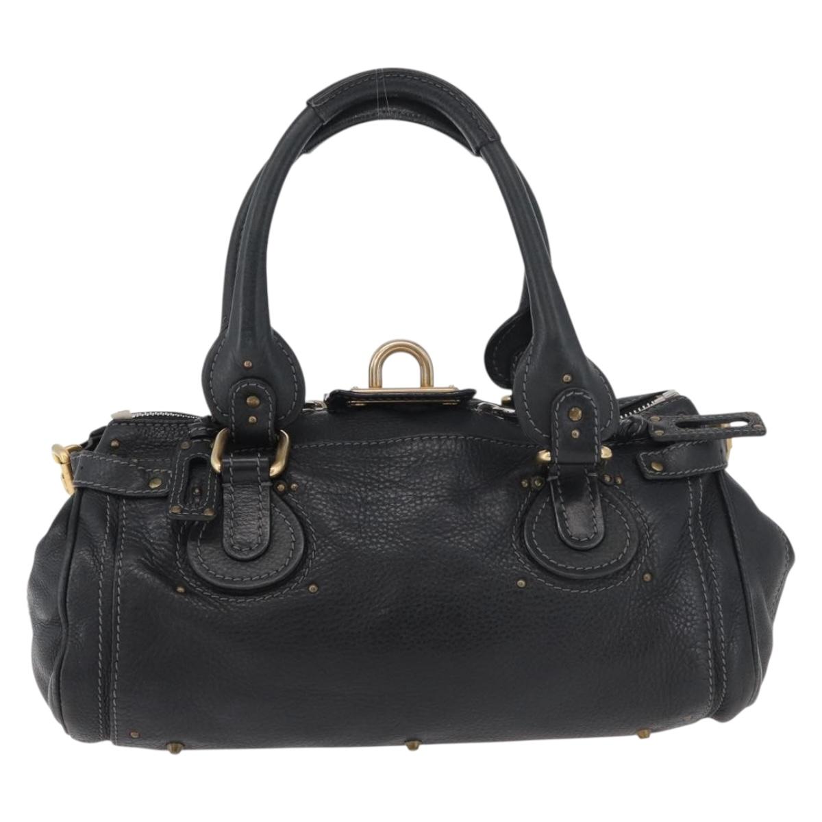 Chloe Paddington Hand Bag Leather Black Silver gold Auth 178515A