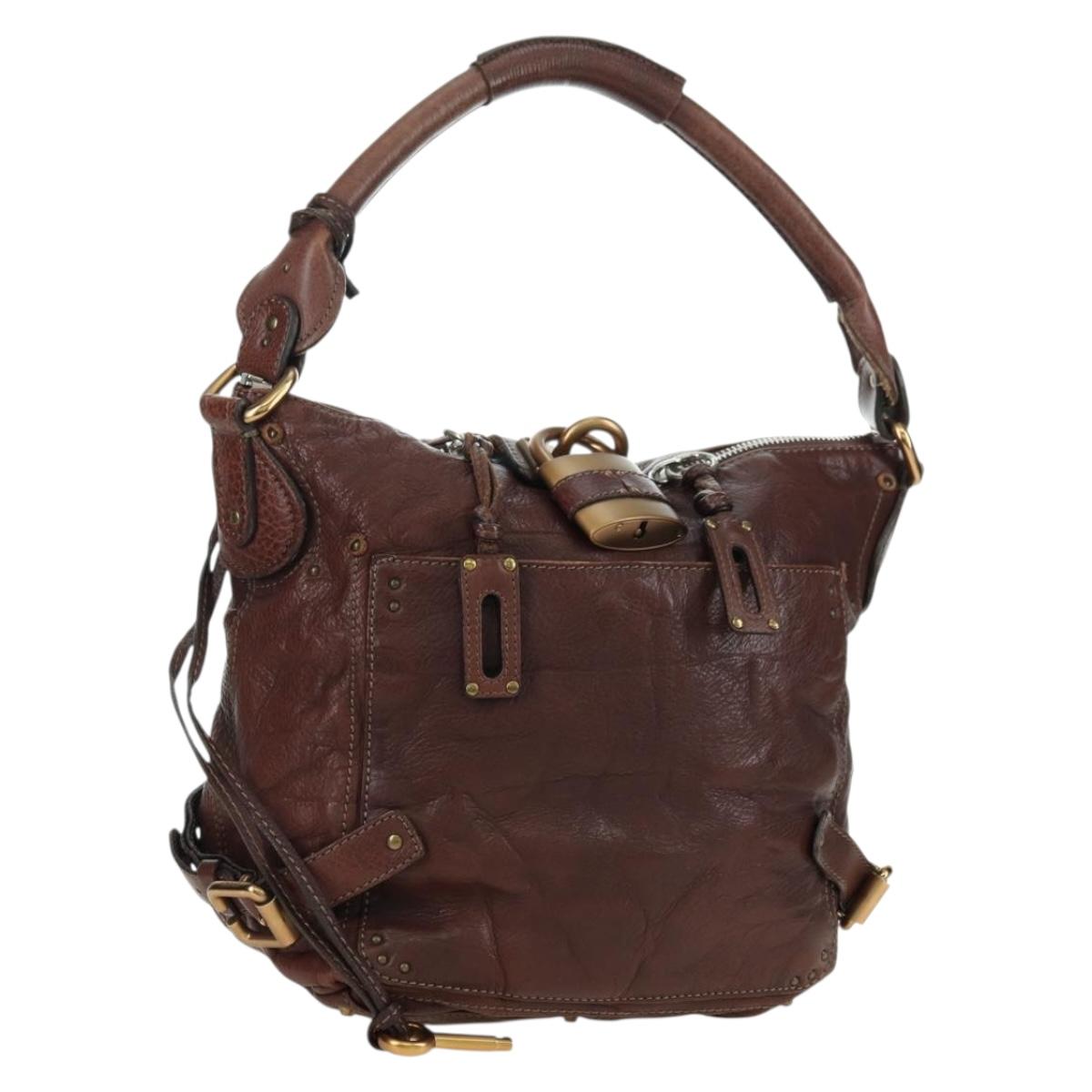 Chloe Paddington Shoulder Bag Leather Brown Gold Silver Auth 178518V