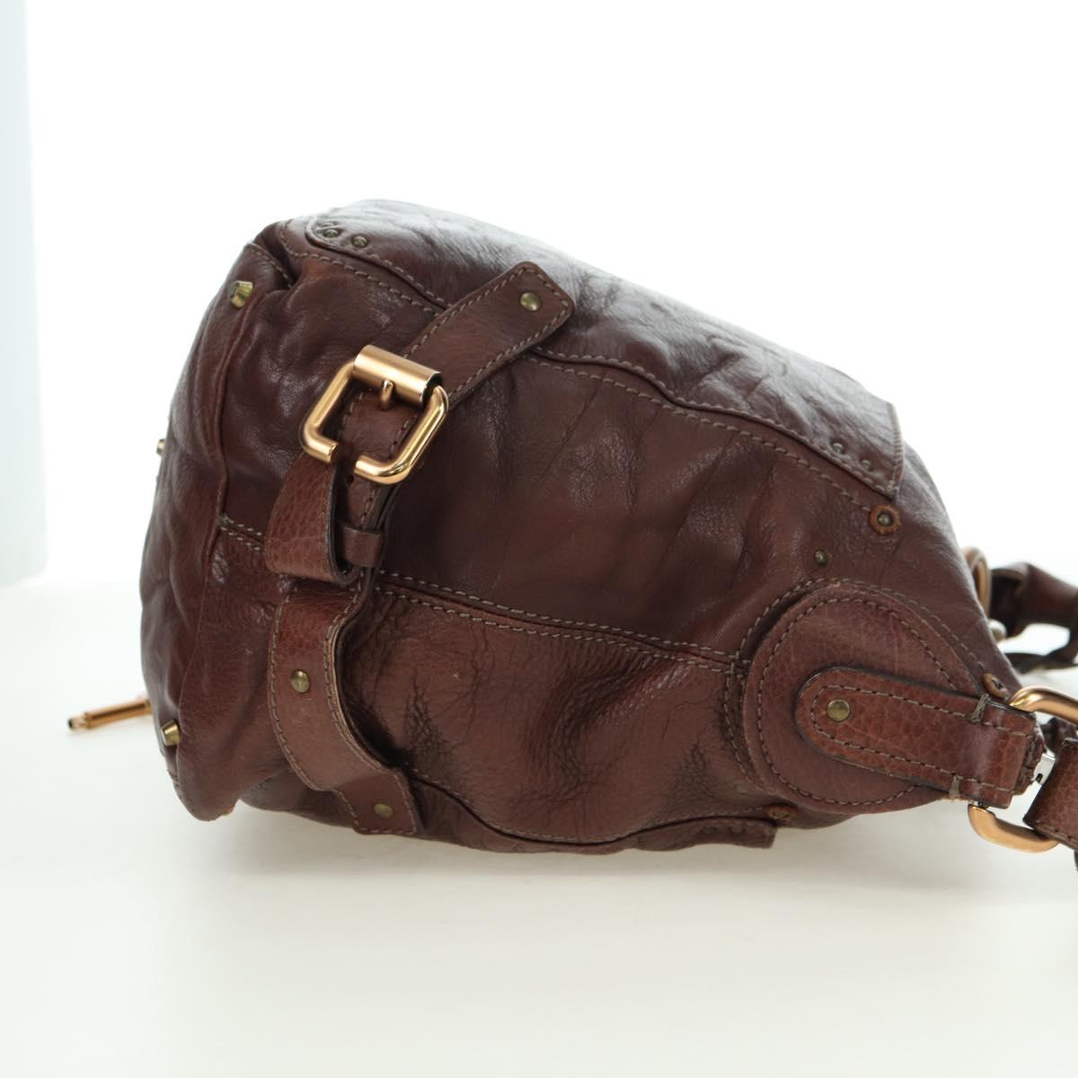 Chloe Paddington Shoulder Bag Leather Brown Gold Silver Auth 178518V