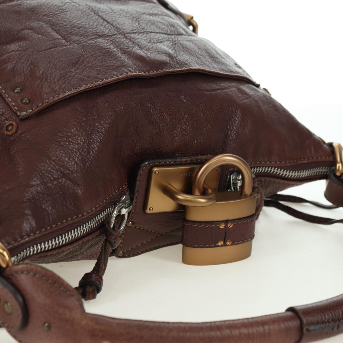 Chloe Paddington Shoulder Bag Leather Brown Gold Silver Auth 178518V